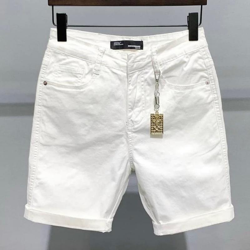 Mã Short Jean Trơn Cao Cấp Trắng- Đen. Menswear Cotton Quần Có Túi  Màu Trắng 0