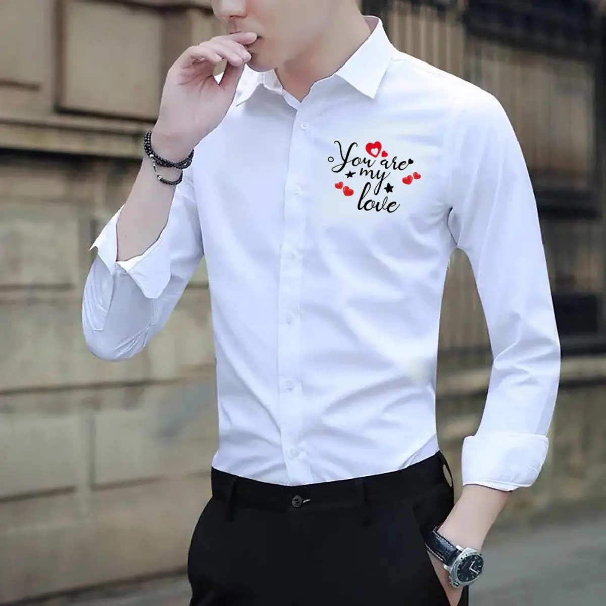 Áo Sơ Mi Dài Tay In Hình "You Are My Love" Vải Lụa Mềm Mịn ( Ảnh thật ). Menswear Nam Kate