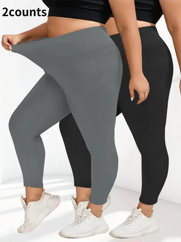 【Plus Size】 Solid High Waist Leggings, Casual Comfy Breathable Skinny Pants for Daily Wear, Women's Bottoms for All Seasons 1