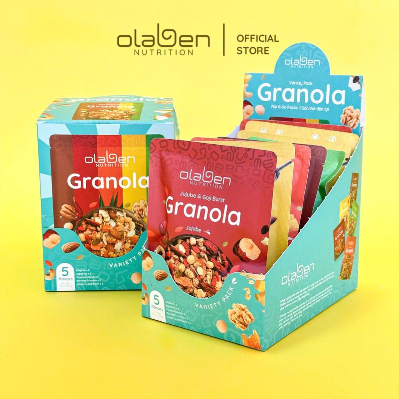 Combo 2 Hộp Mix 5 Vị (10 túi nhỏ 50gr/Hộp) Granola Siêu Hạt Bao Gồm: Vị Truyền Thống, Vị Xoài Chanh Dây, Vị Táo Đỏ, Vị Bánh Táo Nướng, Vị Chocolate - Hạt ngũ cốc Premium By OLABEN NUTRITION