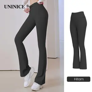 UNINICE Cutbray Yoga Celana Legging Tipis Berpinggang Tinggi, Celana Olahraga Kebugaran Bernapas Cepat Kering, Celana Yoga Kaki Lebar, Celana Berkobar