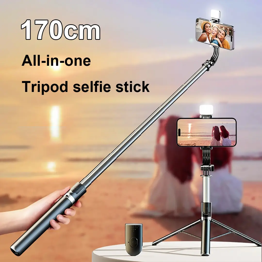 NIUMO Tripod Điện Thoại Bluetooth Với Camera, Thiết Kế Tất Cả Trong Một, Có Thể Thu Vào Với Nguồn Sáng Phụ, Tương Thích Với Nhiều Mẫu Điện Thoại, Lý Tưởng Để Phát Sóng Trực Tiếp, Chụp Ảnh Và Vlog, Chống Rung, Cầm Tay.