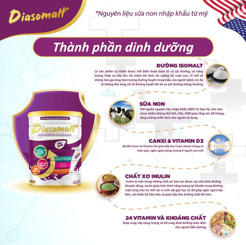 COMBO 2 lon Sữa Diasomalt Dinh Dưỡng Dành Cho Người Tiểu Đường 650gr 2