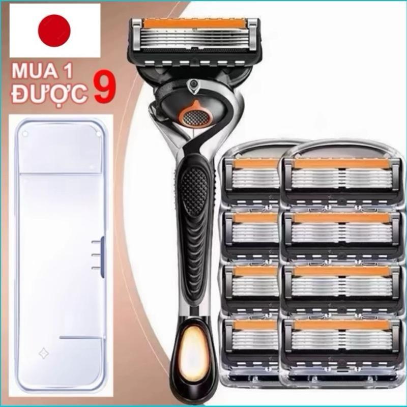 U40-Bộ dao cạo râu 5 lưỡi thép Nhật phủ titan, 1 cán + 8 đầu thay, đầu cạo…