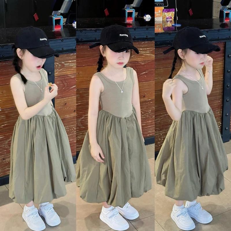 [Nini Kids] -Váy bí ngô cho bé Gái sát nách áo chất cotton váy chất vải thô bồng đủ size 10-35kg (Váy nâu)