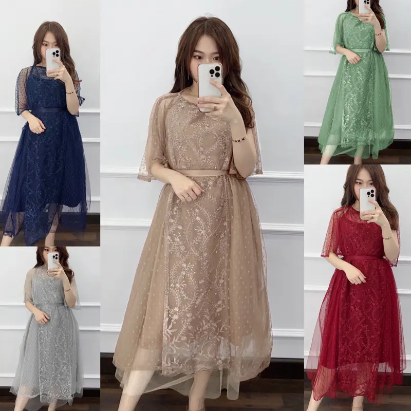 Dress Lorenza New Product Busana Wanita Dress Brukat Fashion Wanita Bisa Cod Dress Casual Pesta 0