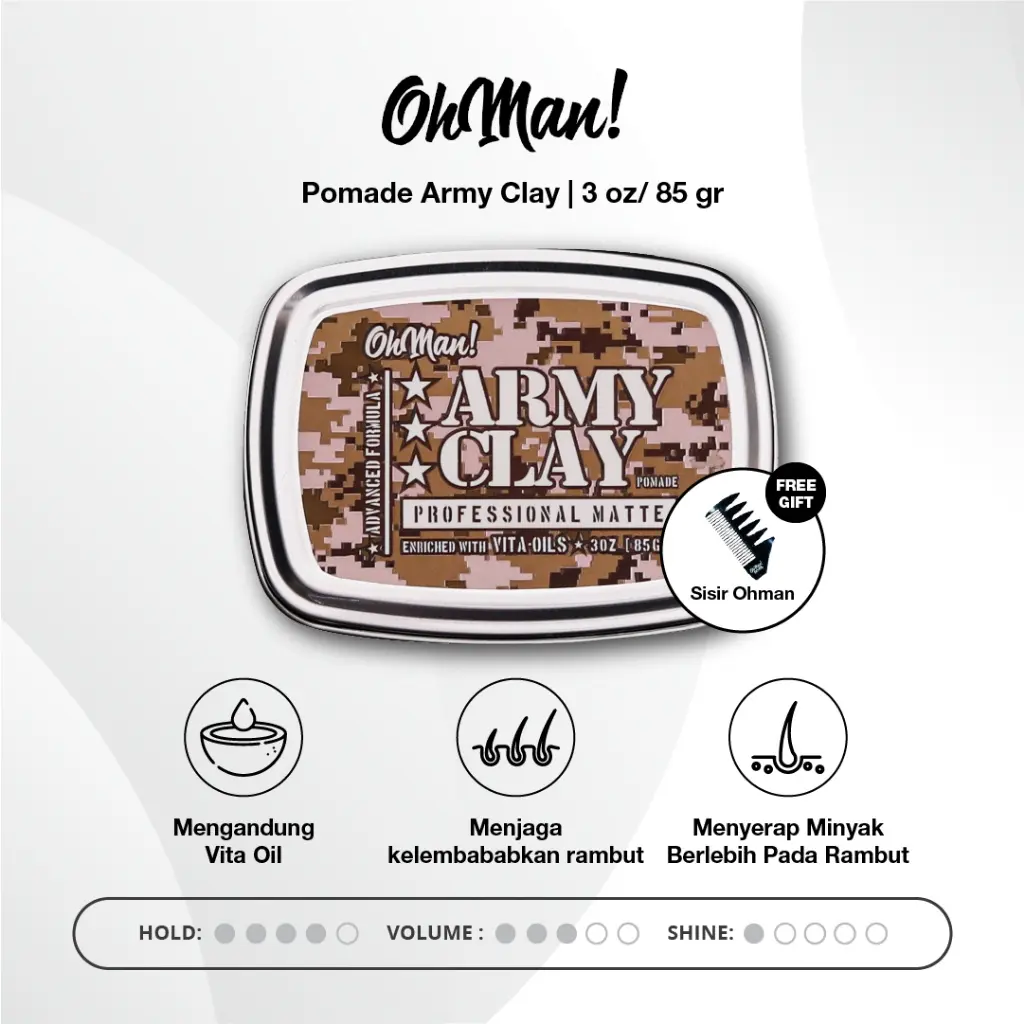 Oh Man! Pomade Army Clay 85gr FREE SISIR HITAM
