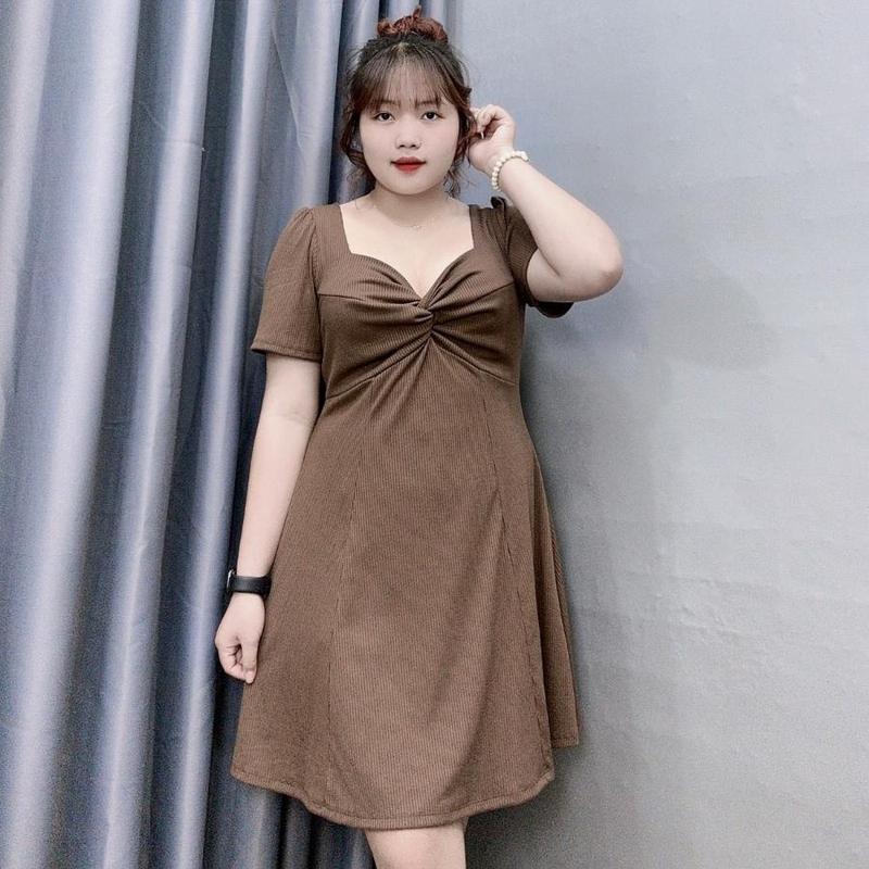 Đầm thời trang Bigsize tay ngắn liền thân cúp ngực cổ xoắn dáng xòe, Váy big size chất gân tăm co giãn sang trọng trẻ trung G81 6