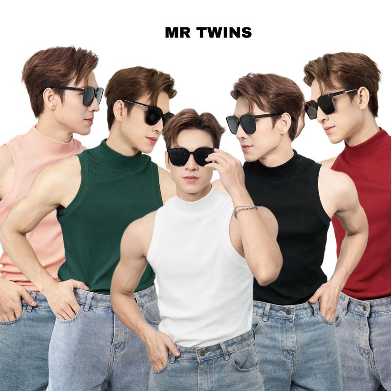 Áo Thun Ba Lỗ Tanktop Cổ Lọ Form Body Thun Tăm Gân Cao Cấp Thương Hiệu Mr Twins - BLCS Nam Menswear Unisex Cổ Tròn Màu Đen