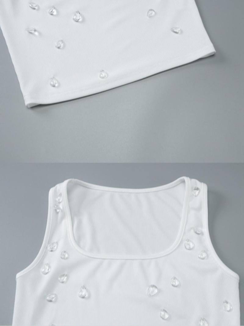 Product Introduction of Women's Plain Acrylic Decor Tank Top, Casual Sleeveless Square Neck Top for Daily Wear, Ladies Clothes for All Seasons 9