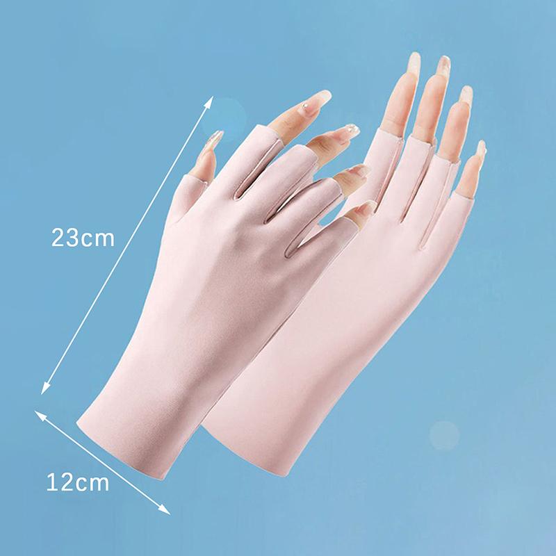 Product Introduction of Summer Ice Silk Half Fingers Gloves Women Breathable Thin Fingerless Gloves Outdoor Riding Driving Gloves Sunscreen Mittens 0