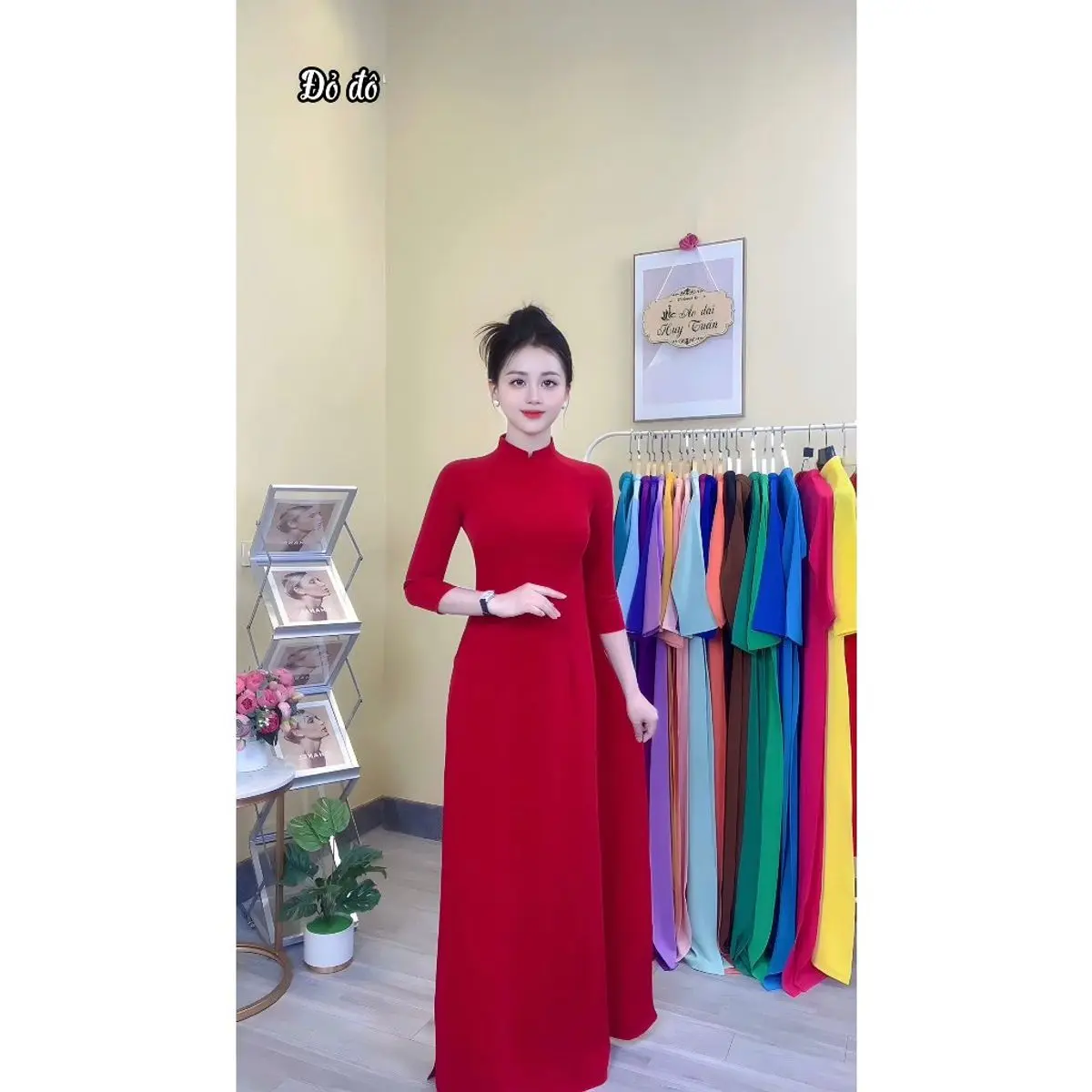áo dài truyền thống lụa Mỹ  màu đỏ đô,cổ 2 phân , trơn