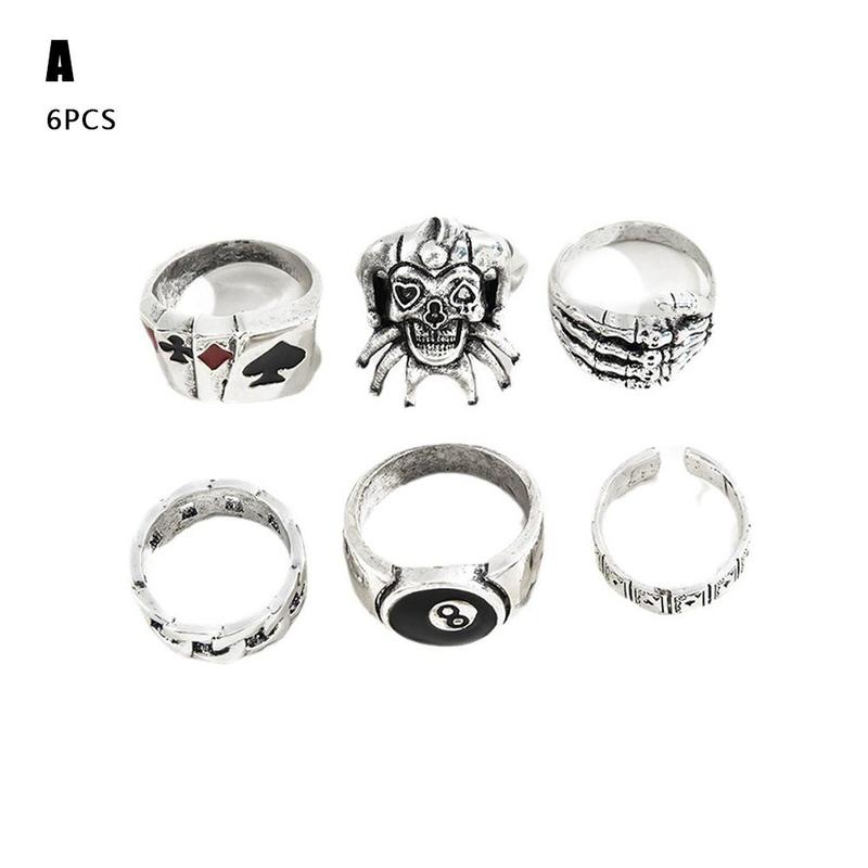Product Introduction of 6 / 7 Chiếc Bộ Nhẫn Nhẫn Bộ Bài Poker Cỡ Lớn Phong Cách Punk Kim Loại Nặng Cho Nam Và Nữ Hình Đầu Lâu N5U2 18