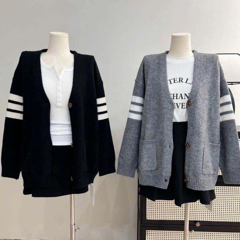 ÁO LEN CADIGAN PHỐI TAY BA SỌC TÚI TRƯỚC DỄ MANG DỄ PHỐI ĐỒ , Áo len nam nữ ĐI CHƠI , ĐI HỌC, ÁO KHOÁC LEN Dài Tay Voi Sò áo cardigan cardigan  che bắp tay áo khoác cardigan Top áo Women Đen