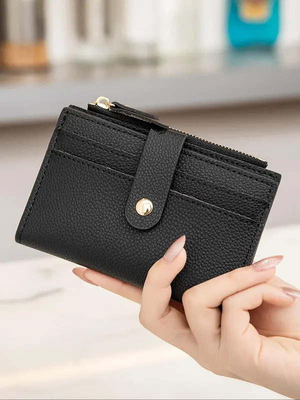 Women's Simple Plain Color Zipper Coin Purse, Casual Versatile Small Pu Card Holder, Simple All-match Purse for Daily Used 4