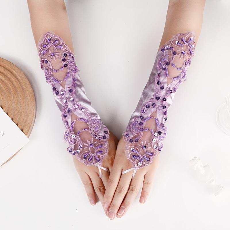 Product Introduction of Hot Sale Party Dress Lace Gloves Sexy Clothing Accessories Wedding Bridal Gloves Rhinestone Elegant Sunscreen Gloves Party 17