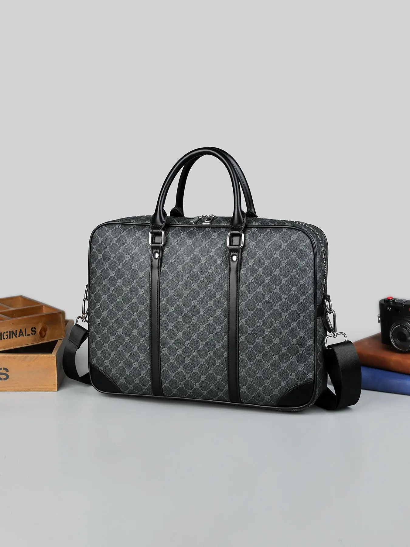 Men's Business Fashion Geometric Pattern Zipper Briefcase, Casual Solid Color Large Capacity Computer Bag, Simple All-match Bag for Daily Life & Work