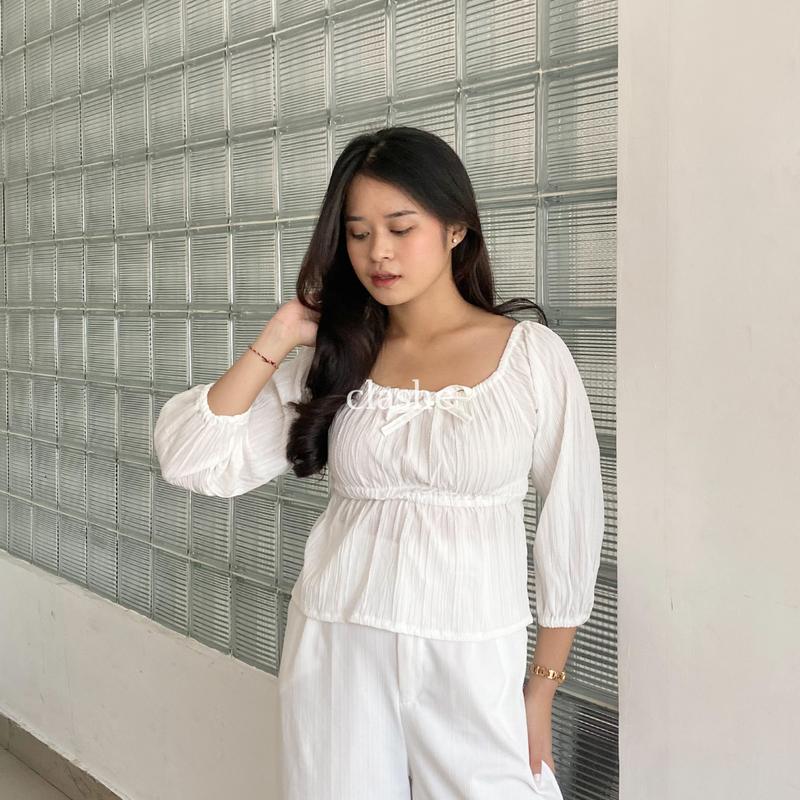 Baju Blouse Pita Wanita Atasan Lengan Panjang Lady Crush Crinkle Anti Lecek Korean Style Kekinian Terbaru Ootd Farah Top by Clashe 6