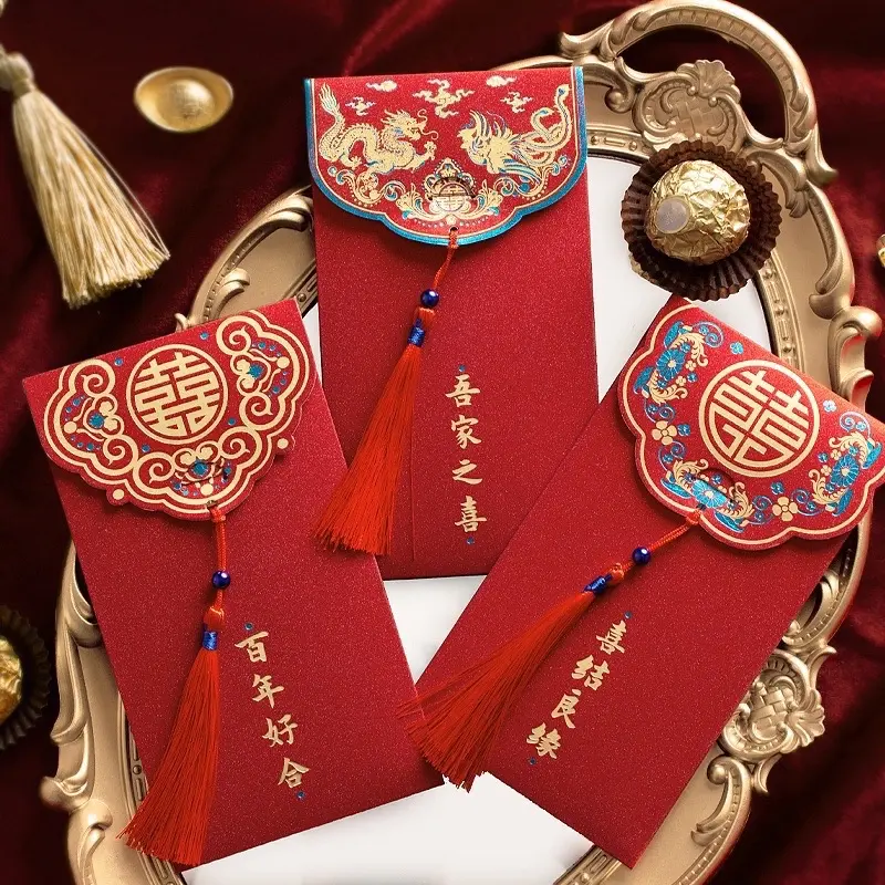 Sét 10 Bao Lì Xì Đỏ Mừng Năm Mới Phong Cách Sang Trọng, Phù Hợp Cho Ngày Tết, ngày Cưới /Quà Tặng 1