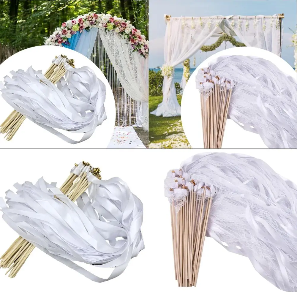 20x Ribbon Wands Wedding Streamers with Gold Bells for Best Wishes Christmas