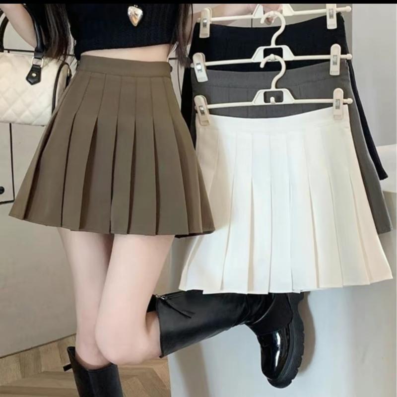  Chân váy tennis ngắn xếp ly lưng cao dáng xòe màu nâu đen khóa sườn cá tính - Chân váy chữ a dáng dài công sở mặc đi làm Nữ khóa kéo tối giản 