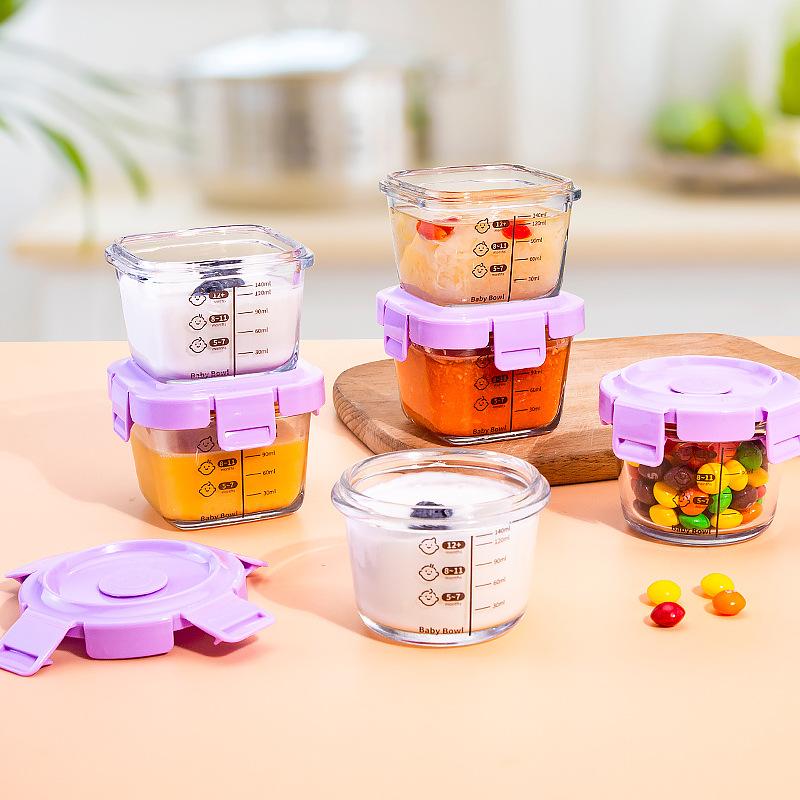 Hũ Đựng Thuỷ Tinh Nấu Cháo Có Chia Vạch ml - Hộp Trữ Đông Thực Phẩm Có Nắp Cho Bé Ăn Dặm cữ ăn
