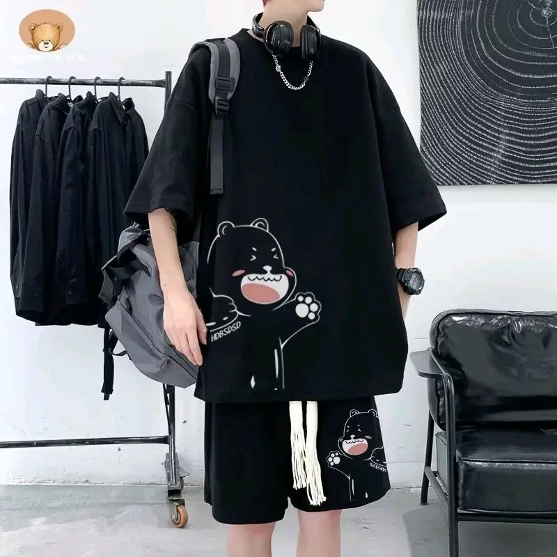 T-shirt setelan kekinian terbaru Pria KAOS NEW TREND,NEW ARRIVAL KEKINIAN,KAOS +CELANA FASHION NEW ARRIVAL BARU MODEL FASHION SET Hitam Katun 1