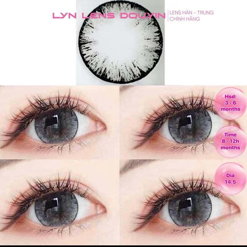 Lens Cận và Không độ - Kính áp tròng xám mắt mèo long lanh mắt ướt giãn to Tommy gray -14,5mm