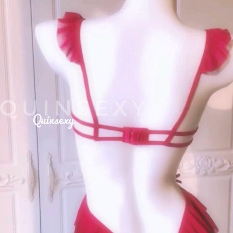 BS100 Bodysuit Ren Cánh Tiên Hai Dây Xẻ Đá y Quyến Rũ Dành cho Nữ - Đen/Trắng/Đỏ Viền Ren 5