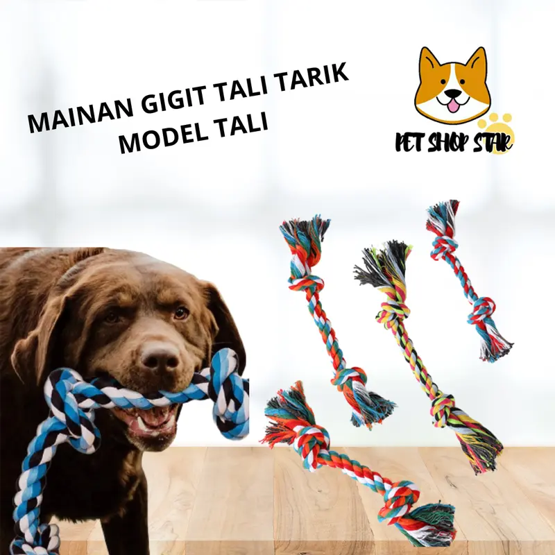 MAINAN ANJING GIGIT KUNYAH TALI SIMPUL BAHAN KATUN KUAT PEMBERSIH GIGi 0