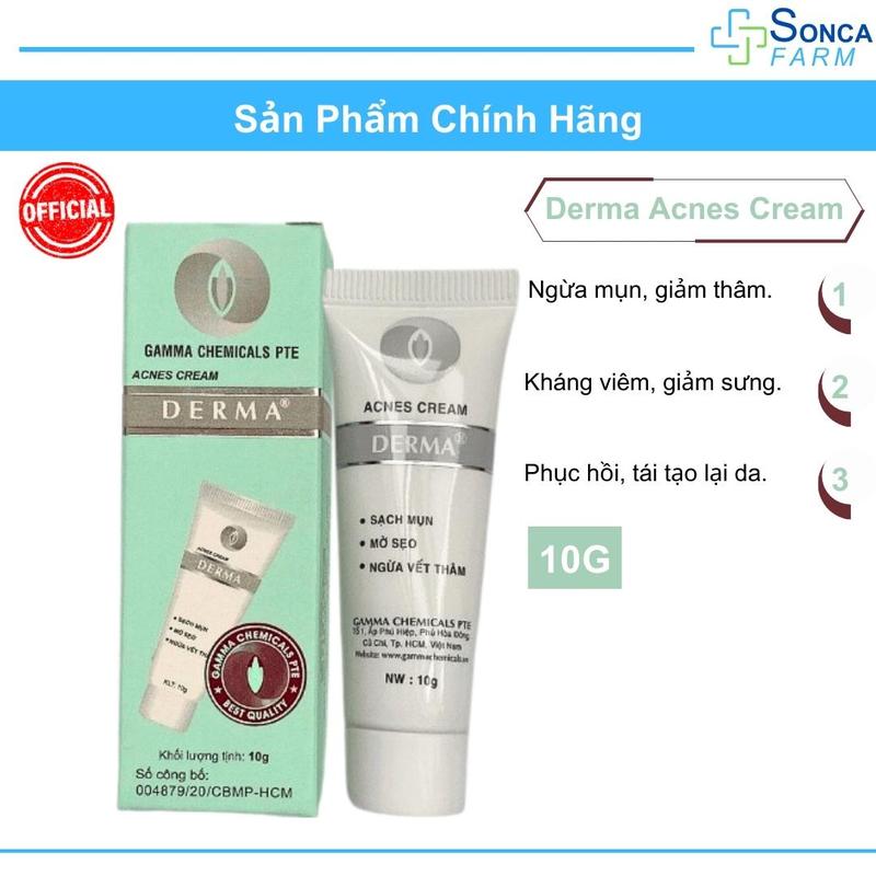 Kem Mụn Gamma Derma Acnes Cream Tube 10g - Chăm Sóc Da Ngừa Mụn, Ngừa Thâm