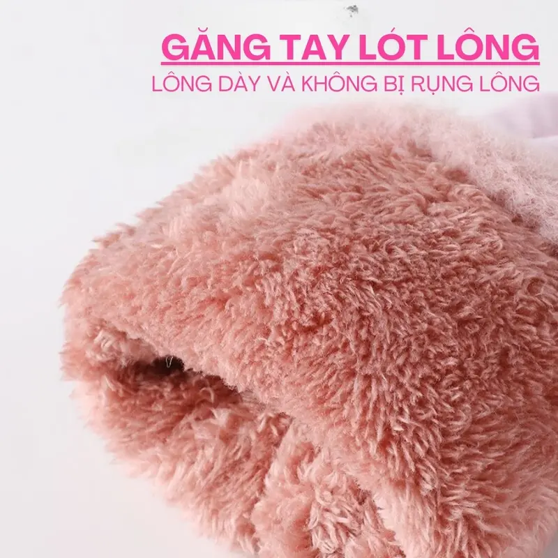 Găng tay nữ mùa đông lót lông cản gió, Găng tay vải chống nước giữ ấm gắn nơ thời trang SLEEPYCHIC 7