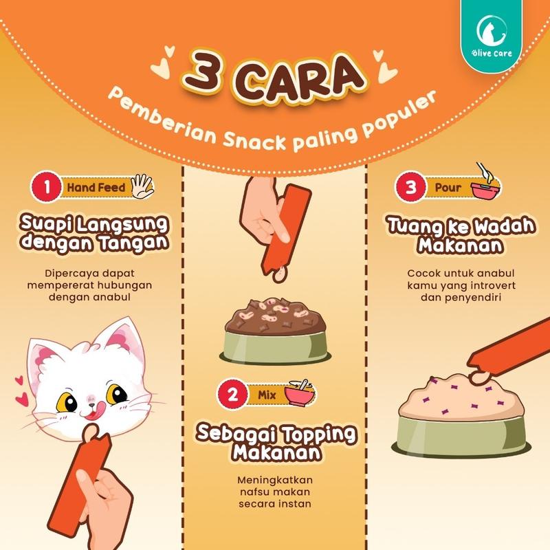 Olive Care PAKET CREAMY TREATS 16gr & 20gr isi 5 Tubes Snack Cemilan Kucing Bernutrisi dengan Daging Ayam/Salmon Asli & Red Spinach/Winter Squash 4