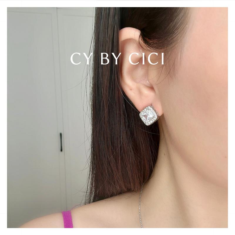 S357 Khuyên tai Đá CiCi mặt Vuông 10mm sáng đẹp, bền màu, an toàn cho Da, chất liệu Cao cấp, Women 1