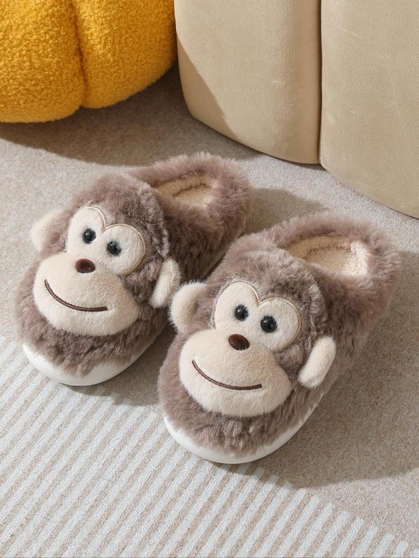 Women's Cute Cartoon Monkey Design Plush Slippers, Casual Soft Comfortable Home Slippers, Warm Slippers for Indoor & Outdoor Use for Fall & Winter, Girl 1