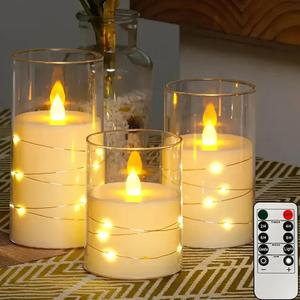 LED Candle Light, 3 Counts/set Battery Powered Candle Light with Remote Control, Decorative Candle Light for Home Party Wedding Festival (without Battery)