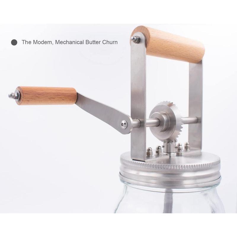 Product Introduction of Glass Butter Churner, 1 Count Manual Butter Maker with Wooden Handle, Butter Making Tool for Home Kitchen Baking House 2