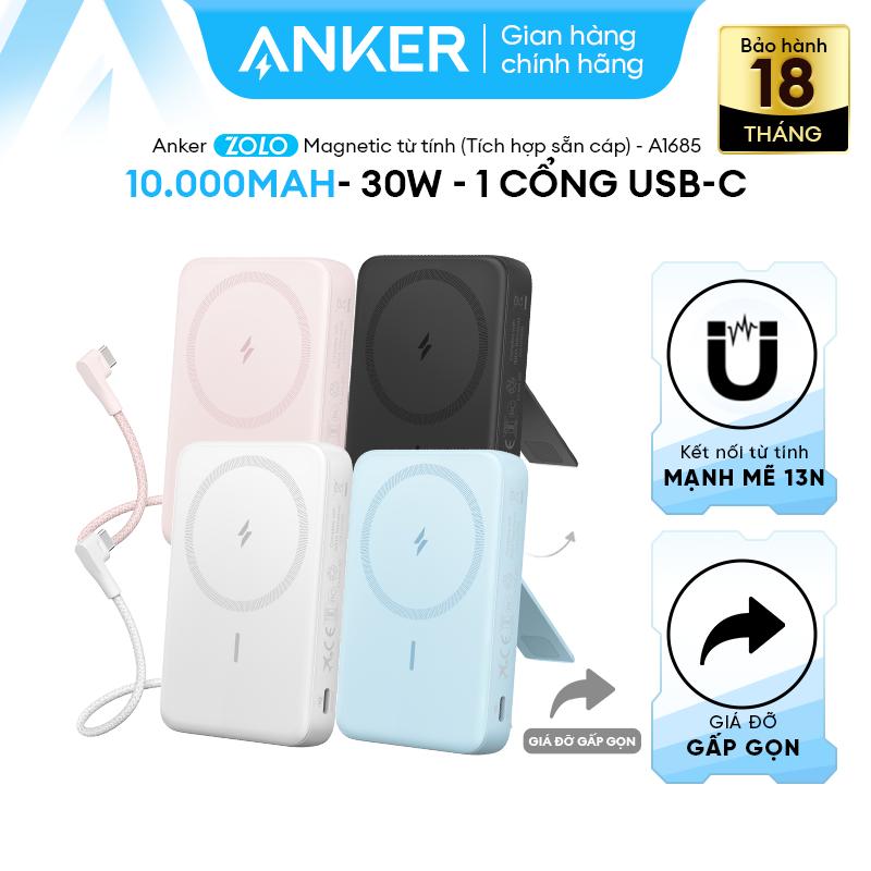 [Anker Zolo] Sạc dự phòng từ tính Anker Zolo 10.000mAh 7.5W - Tích hợp cáp USB-C 30W - Sạc nhanh iphone 12/13/14/15/16 AirPods - A1685