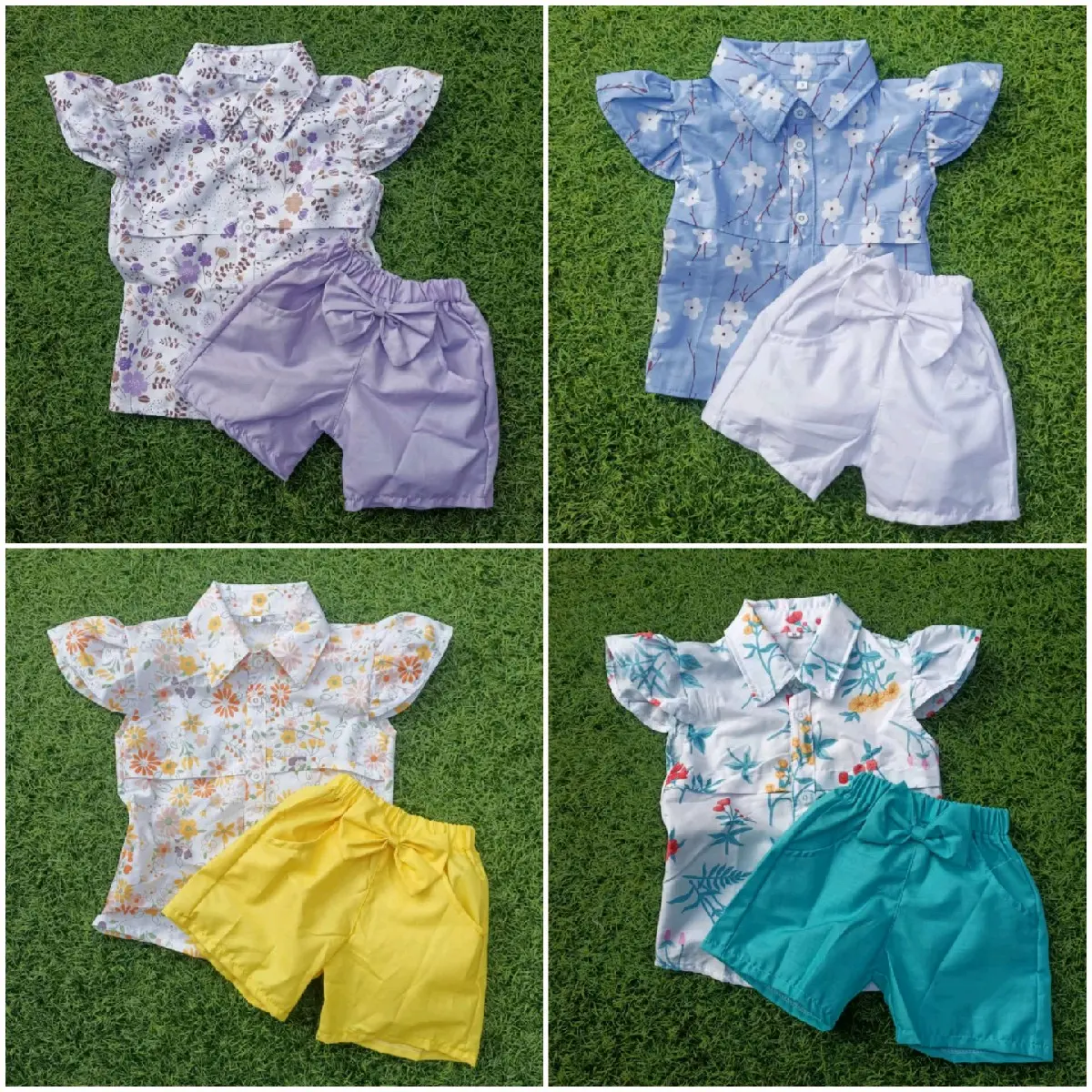 litle m setelan sakura mewah anak perempuan motif bunga sakura Lengan pendek