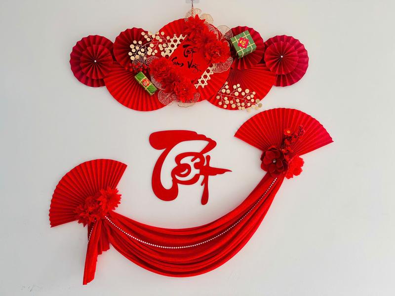 Set Trang Trí Tết 2025 Bộ Decor Trang Trí Tết, Mành Treo Trang Trí (Không Kèm Mành tre Nền)-Dải lụa tết sum vầy