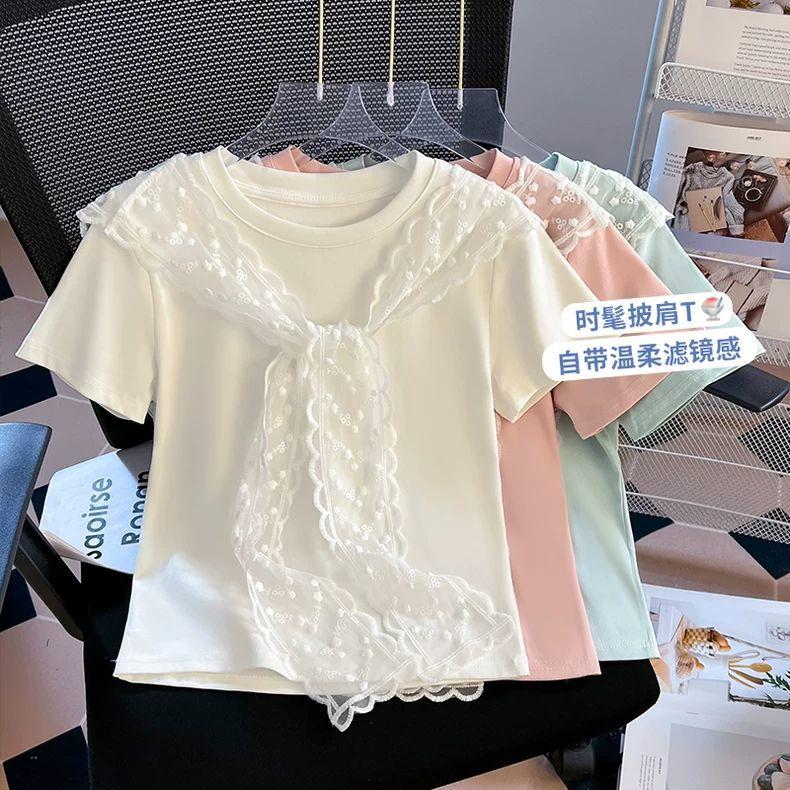 Product Introduction of Áo Thun ngắn Tay Áo Cho Nữ, Khăn Choàng Ren Nóng Bỏng, Áo Dệt Kim Ngắn, Thiết Kế Độc Đáo Hàng Mới Về Mùa Hè 2025 3