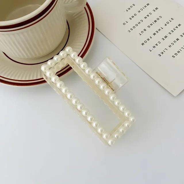Product Introduction of Elegant Pearls Beads Hairpin for Women Fashion Geometric Hair Claw Barrettes Headwear Ponytail Hair Clips Hair Crab Accessories 12
