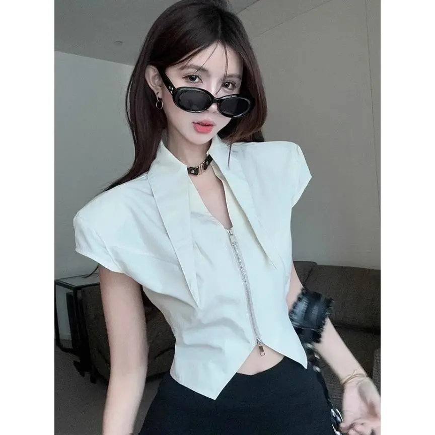 Cổ Áo Polo Cô Gái Nóng Bỏng Ngọt Ngào Kiểu Pháp, Áo Sơ Mi Trắng Thanh Lịch Cho Nữ, Cao Cấp, Thiết Kế Đẹp, Thích Hợp, Không Đều, Áo Ngắn Mùa Hè