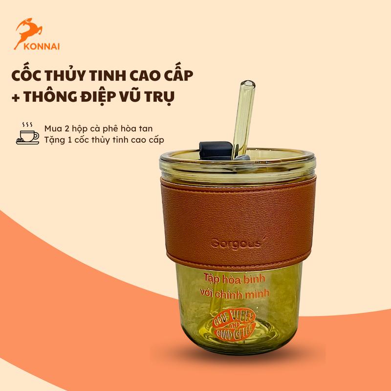 Product Introduction of Ly uống nước bằng thủy tinh kèm nắp, có ống hút và bao da đi kèm 450ml 10