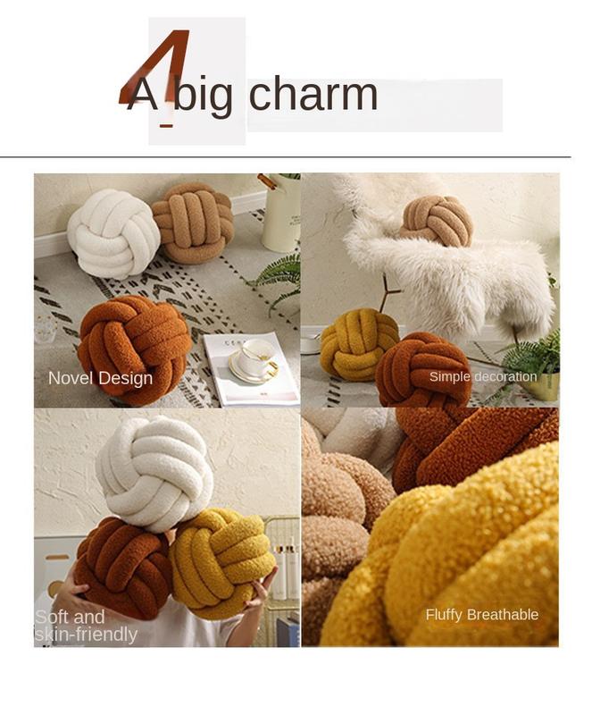 Product Introduction of Hand-Woven Knotted Ball Pillow Lambswool Roll Pillow Couch Pillow Living Room round Spherical Cushion Bedside Backrest 0