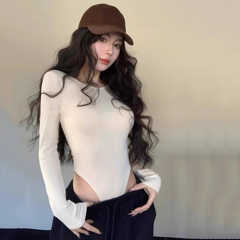 Yoohui ZZ104 Longsleeve Bodysuit Crop Top Lengan Panjang Wanita Baju Crop Wanita Korean Style Atasan Wanita Basic Leher Wanita Flute Sleeve Polos Kaos Baju Atasan Wanita Long Sleeve Atasan Rajutan Slim Fit Top 0