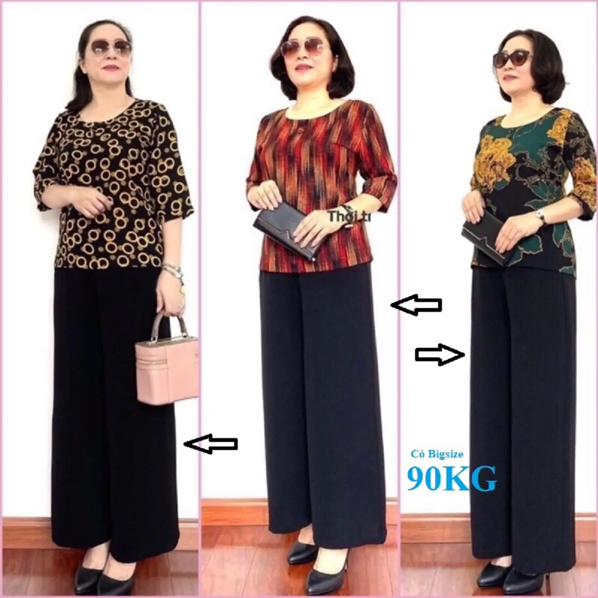 Quần Nữ Trung Niên Ống Rộng, Khóa Sườn, Vải Tuyết Mưa, Có oversize 90KG