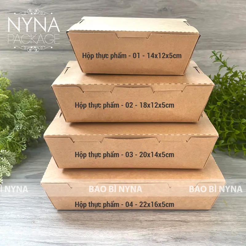 COMBO 50 - Hộp giấy Kraft thực phẩm, có PE chống thấm, đựng được cơm tấm, bún, bánh,nhiều kích thước