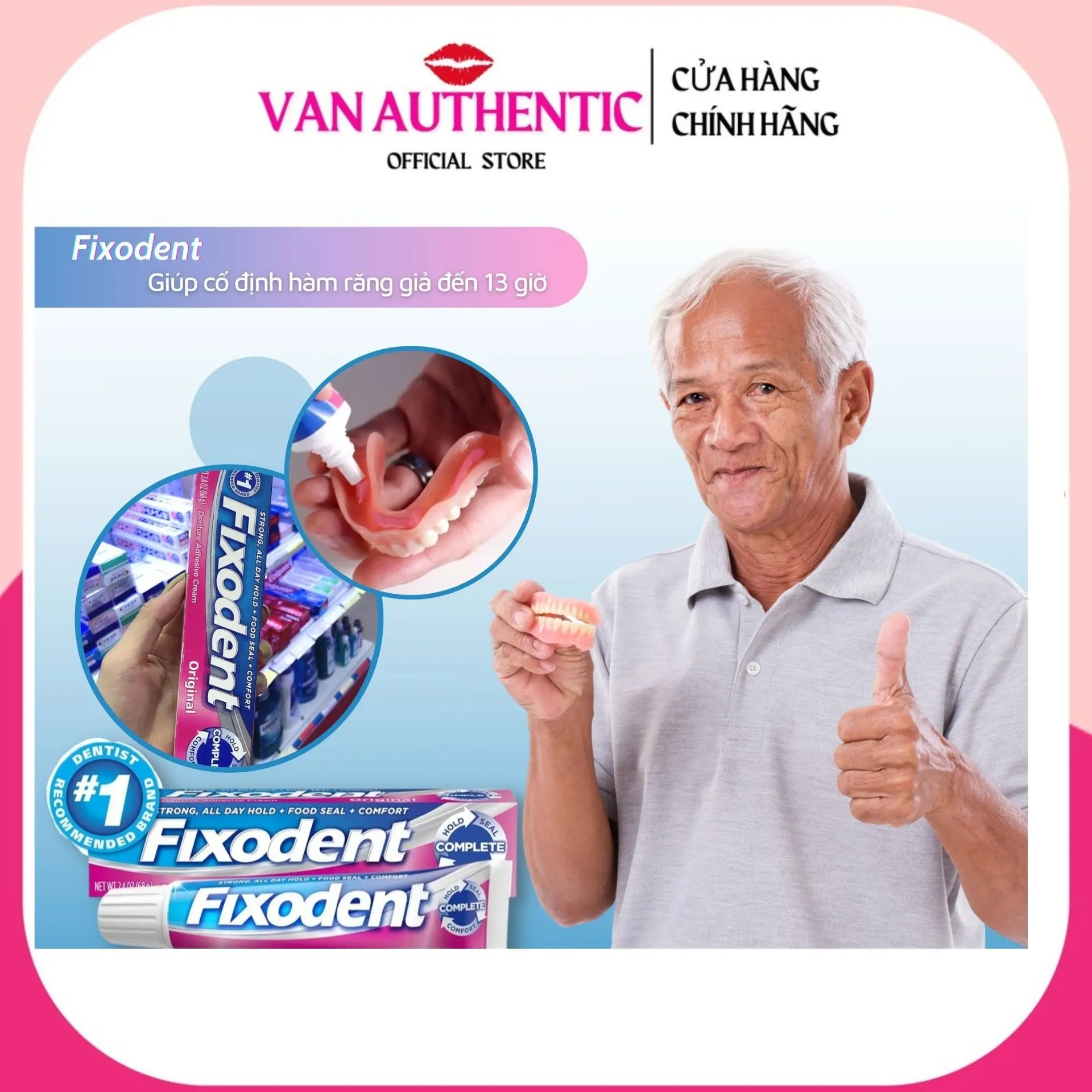 Keo dán hàm răng giả Fixodent Denture Adhesive Cream Original 68g của Mỹ