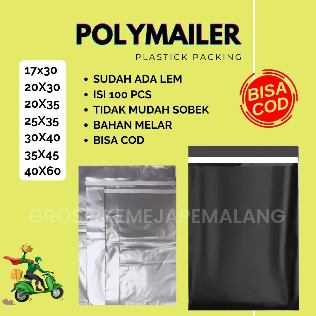 PLASTIK PACKING OLSHOP POLYMAILER ADA PEREKATNYA 1 PAK ISI 100 PCS